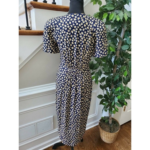Vintage Perceptions Blue Floral Square Neck Short Sleeve Long Maxi Dress Size 6 - Picture 7 of 10
